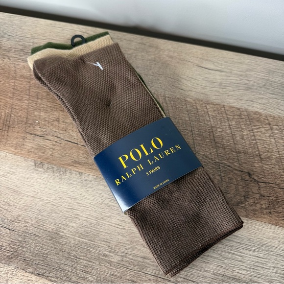 POLO RALPH LAUREN New 3 Pack Trouser Socks Logo Olive Brown Khaki - Picture 7 of 10